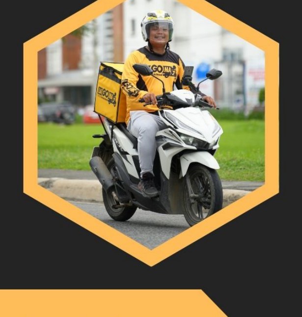 LaGOna Express rider on a motorcycle with delivery box